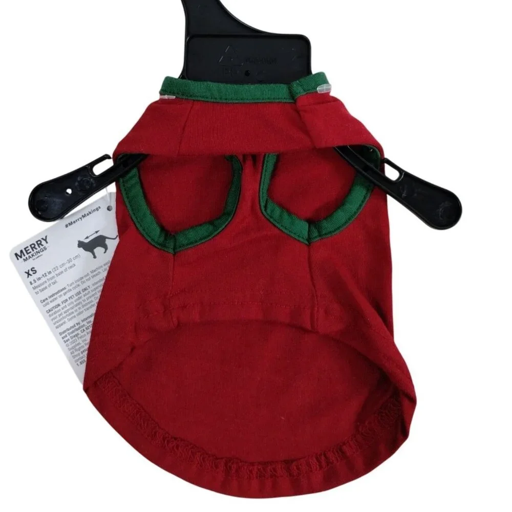 Petco Merry Makings Kitten XS Red and Green Meowy Christmas Pet T-Shirt